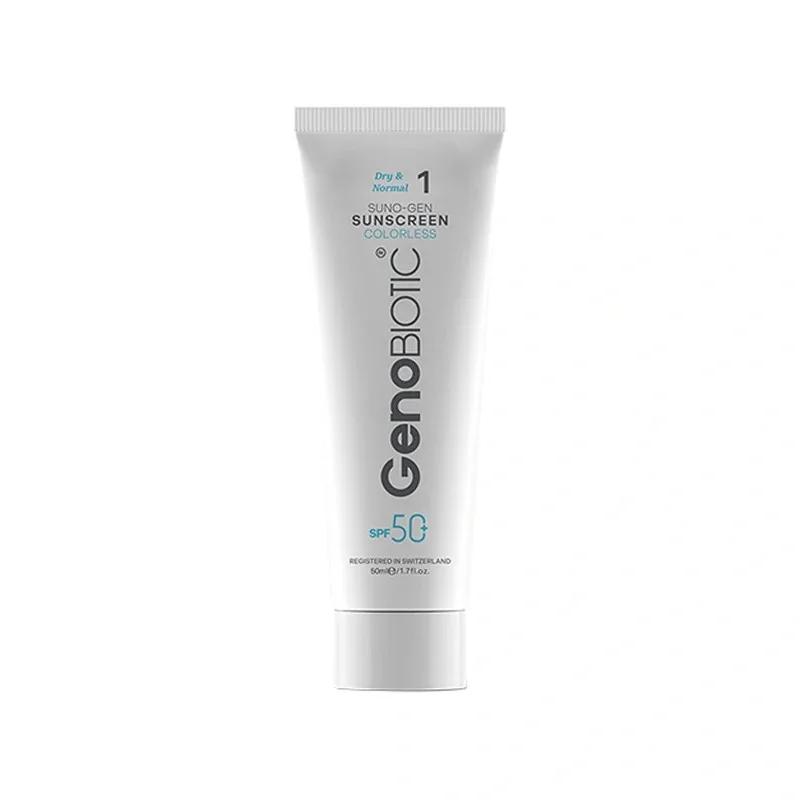 کرم ضد آفتاب بی‌رنگ دست و صورت ژنوبایوتیک SPF 50 مدل SUNO-GEN-D محافظ UVA ،UVB، ‌مناسب برای پوست های خشک و معمولی حجم 50 میلی‌لیتر ژنو بایوتیک