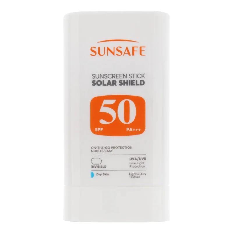 استیک ضد آفتاب بی‌رنگ صورت و بدن سان سیف SPF 50 مدل Solar Shield ‌محافظ در برابر اشعه UVA و UVB مناسب برای پوست خشک حجم 19 میلی‌لیتر