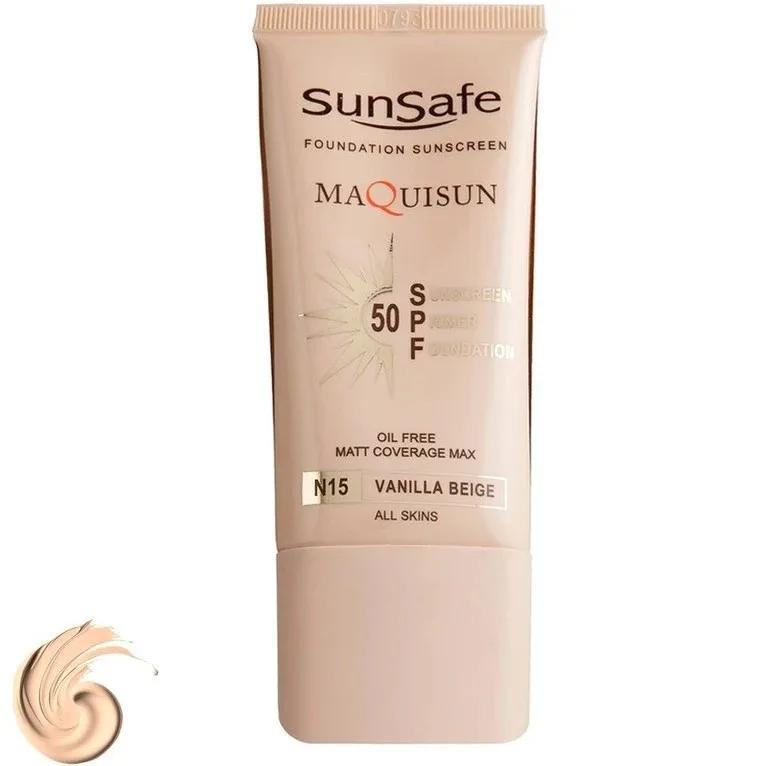 کرم ضد آفتاب رنگی صورت سان سیف SPF 50 مدل Maquisun N15 ‌محافظت در برابر UVA و UVB مناسب برای انواع پوست حجم 40 میلی‌لیتر