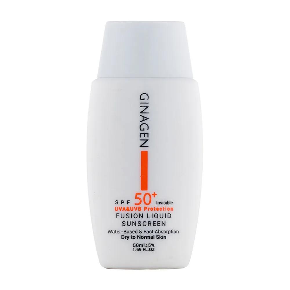 کرم ضد آفتاب بی رنگ ژیناژن با SPF50، مناسب پوست معمولی و خشک، مدل فیوژن لیکوئید، حجم 50 میلی‌لیتر