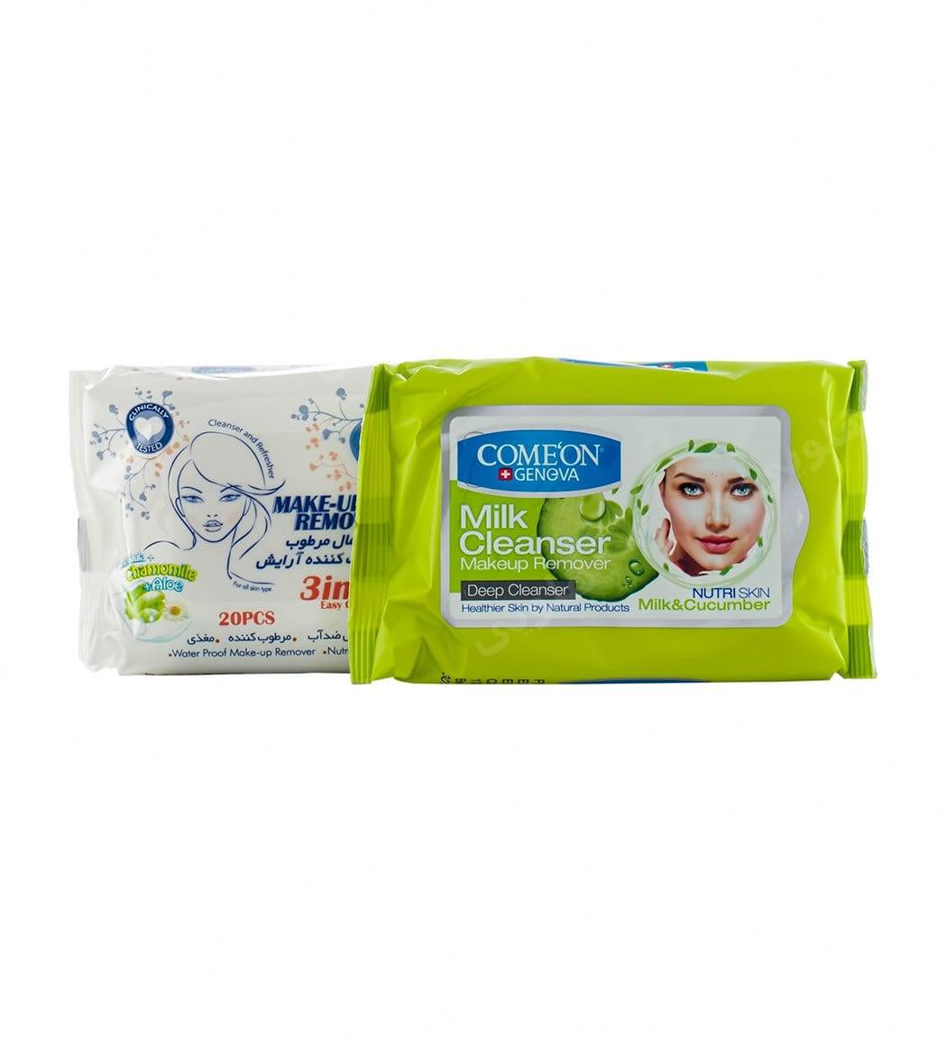 پک دستمال مرطوب لیمو و خیار دافی به همراه دستمال مرطوب و شیر پاک کن