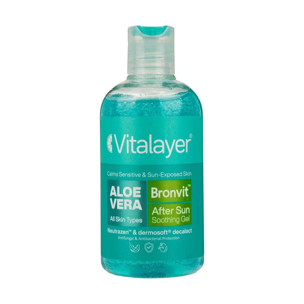 ژل ترمیم کننده و تسکین دهنده پس از آفتاب ویتالیر مدل bronvit aftersun حجم 250 میلیلیتر، مناسب انواع پوست، حاوی سدیم