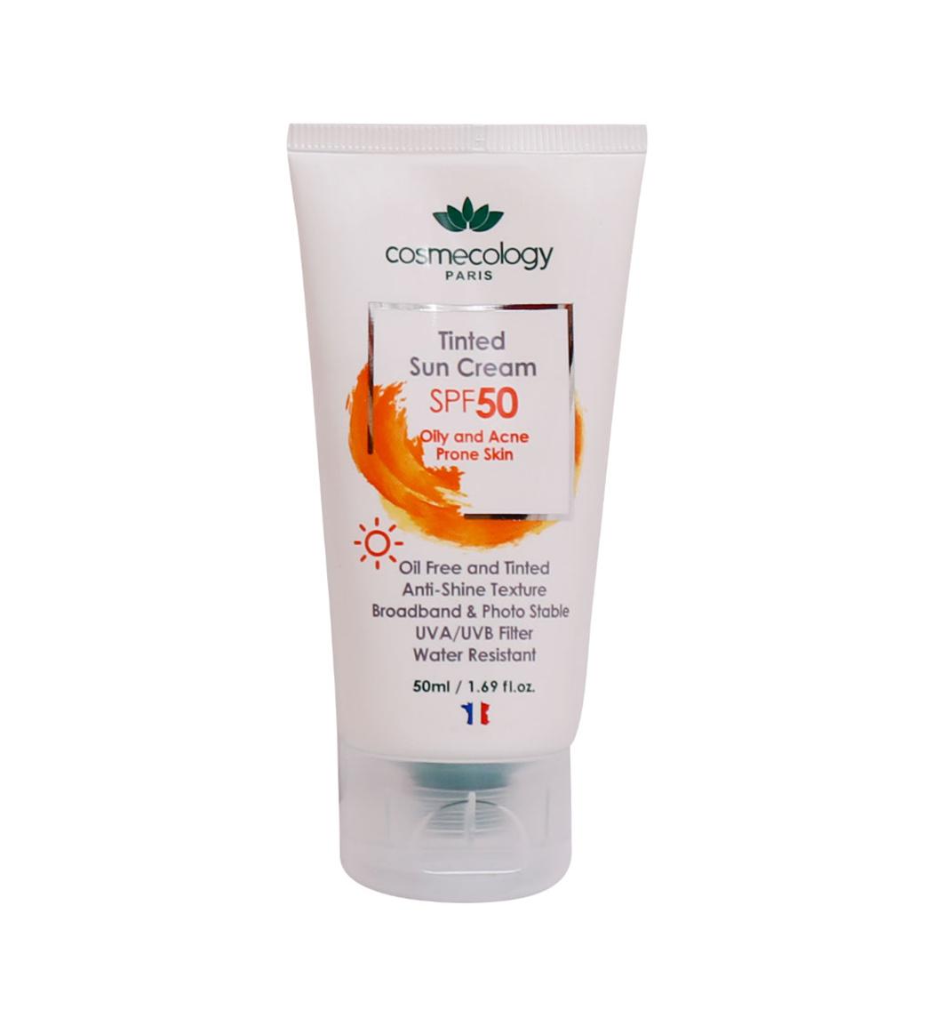 کرم ضد آفتاب رنگی فاقد چربی مناسب پوست چرب و جوش دار دارای spf 50 حجم 50 میل
