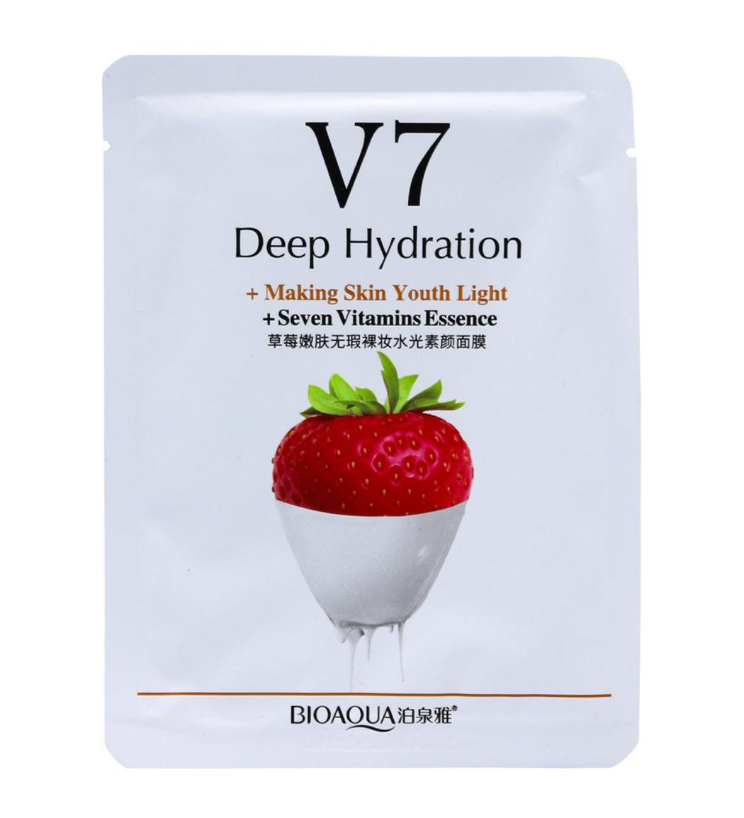 ماسک ورقه ای آبرسان قوی v7 حاوی عصاره توت فرنگی وزن 30 گرم